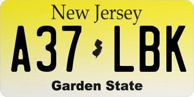 NJ license plate A37LBK