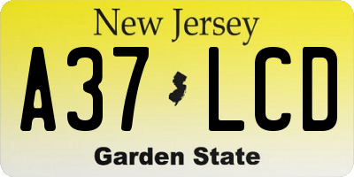 NJ license plate A37LCD