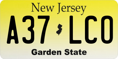 NJ license plate A37LCO
