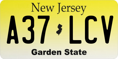 NJ license plate A37LCV