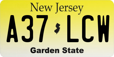 NJ license plate A37LCW