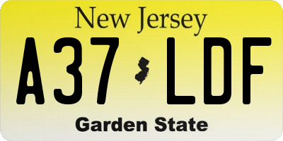 NJ license plate A37LDF