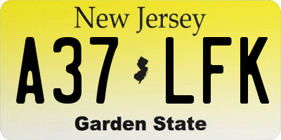 NJ license plate A37LFK