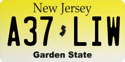 NJ license plate A37LIW