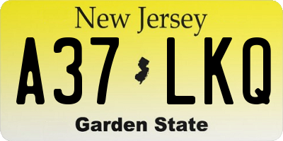 NJ license plate A37LKQ