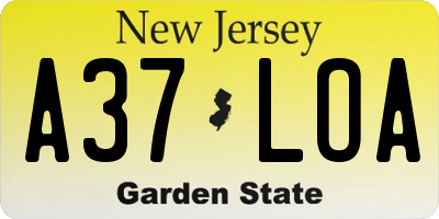 NJ license plate A37LOA