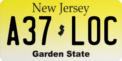 NJ license plate A37LOC