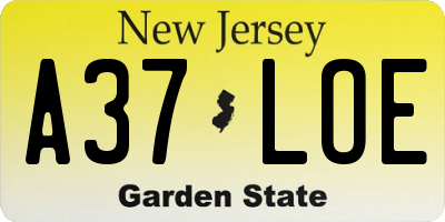 NJ license plate A37LOE