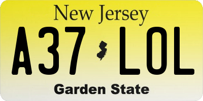 NJ license plate A37LOL