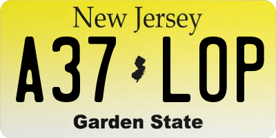 NJ license plate A37LOP
