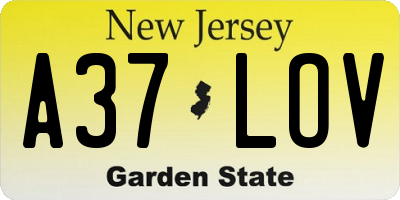 NJ license plate A37LOV