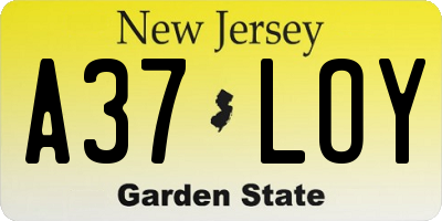 NJ license plate A37LOY