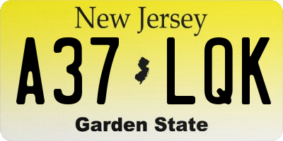 NJ license plate A37LQK