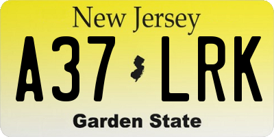 NJ license plate A37LRK