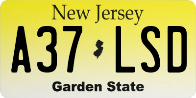 NJ license plate A37LSD