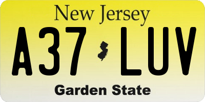 NJ license plate A37LUV
