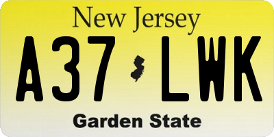 NJ license plate A37LWK