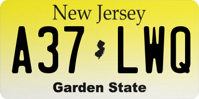 NJ license plate A37LWQ