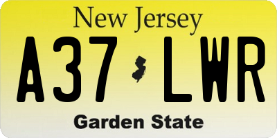 NJ license plate A37LWR