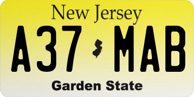 NJ license plate A37MAB