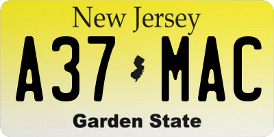 NJ license plate A37MAC