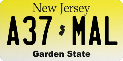 NJ license plate A37MAL
