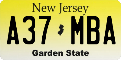 NJ license plate A37MBA