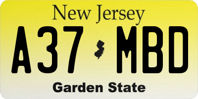 NJ license plate A37MBD