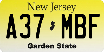 NJ license plate A37MBF
