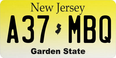 NJ license plate A37MBQ