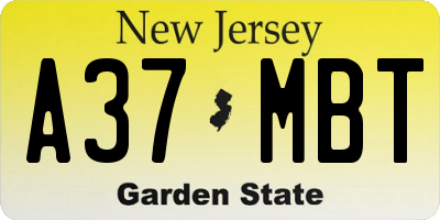 NJ license plate A37MBT