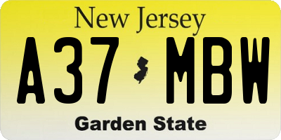 NJ license plate A37MBW