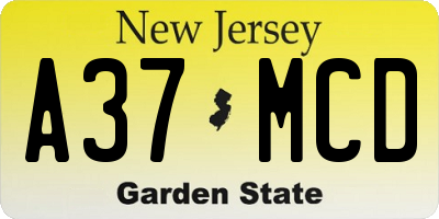 NJ license plate A37MCD