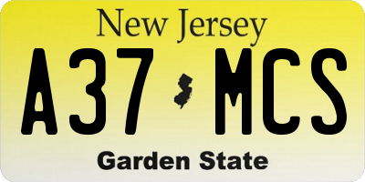 NJ license plate A37MCS