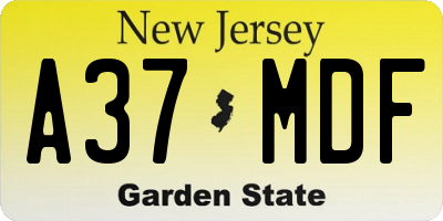 NJ license plate A37MDF