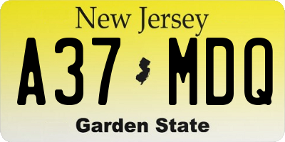 NJ license plate A37MDQ