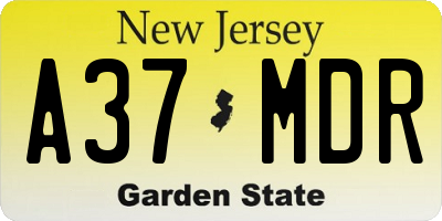NJ license plate A37MDR