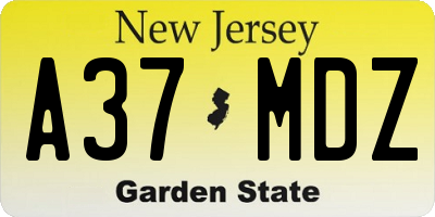 NJ license plate A37MDZ