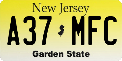 NJ license plate A37MFC