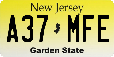NJ license plate A37MFE