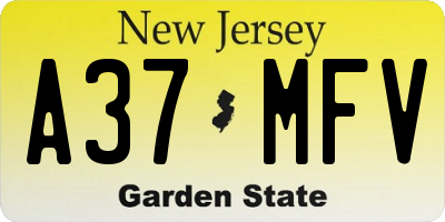 NJ license plate A37MFV