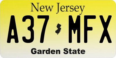 NJ license plate A37MFX