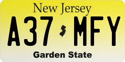 NJ license plate A37MFY