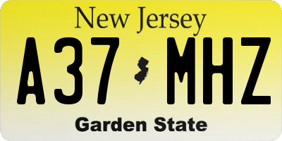 NJ license plate A37MHZ