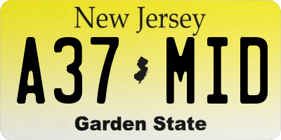 NJ license plate A37MID