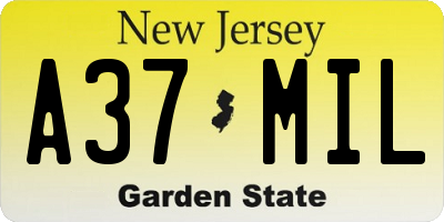 NJ license plate A37MIL