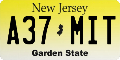 NJ license plate A37MIT