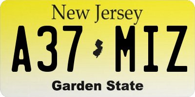 NJ license plate A37MIZ