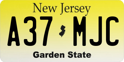 NJ license plate A37MJC