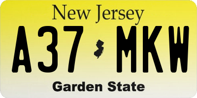 NJ license plate A37MKW